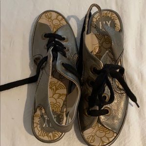 London fly gold metallic lace-up shoes